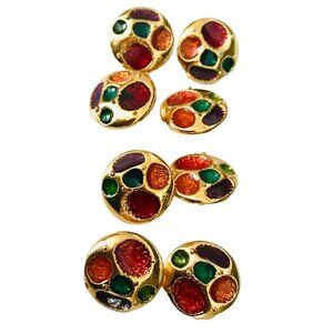 8 Multi-Colored Resin & Gold Plastic Buttons Dots Circles Abstract Round Set JBH
